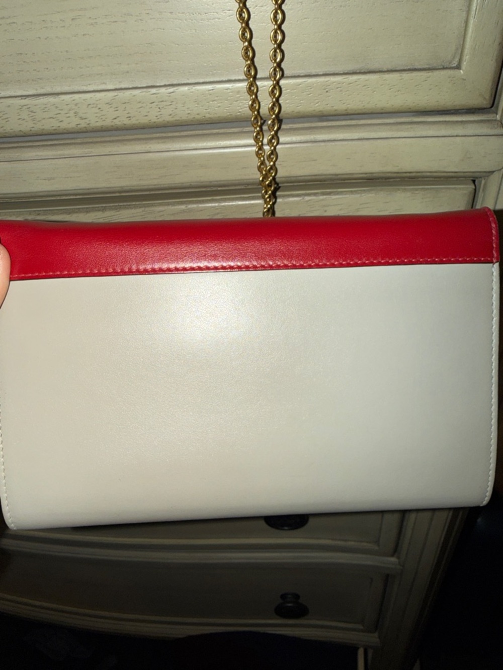 Celine Women’s Colorblock Chain Crossbody Bag - Red, White, Taupe - Picture 4 of 6